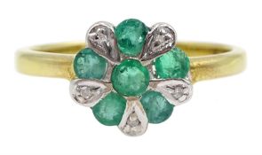 Silver-gilt emerald and diamond cluster ring