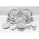 A collection of assorted Royal Copenhagen blue fluted lace tablewares comprising a pierced fruit bas