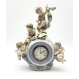 A Lladro mantel clock modelled as a globe with inset clock