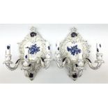 A pair of German Echt Kobalt blue and white wall sconces