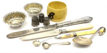 Cabinet items including two hallmarked silver thimbles