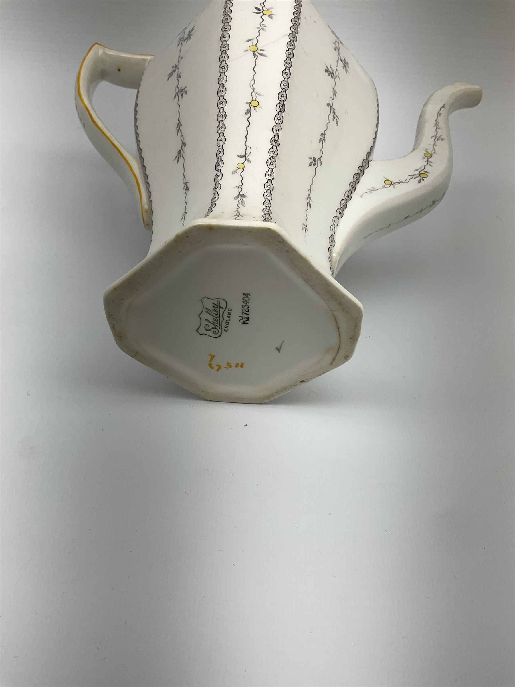 An Art Deco Shelley Queen Anne shape coffee set for six decorated in the Fruit Border pattern - Image 10 of 12