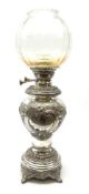 A Victorian silver plated oil lamp