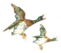 Two Royal Dux wall mounted ducks in flight