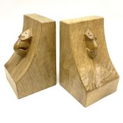 Pair of 'Mouseman' adzed light oak bookends