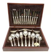 A cased canteen of silver plated cutlery for six place settings.