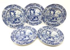 Five early 19th century blue and white pearlware figures