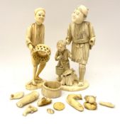 Two Chinese carved ivory okimonos