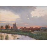 Charles Ernest Butler (British 1864-1918): River and Farmstead at Sunset