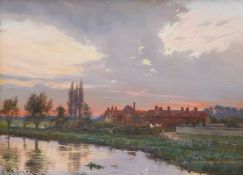 Charles Ernest Butler (British 1864-1918): River and Farmstead at Sunset