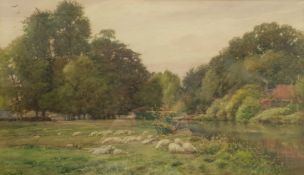 Henry Sykes (British 1855-1921): Sheep Grazing 'On the Welland'