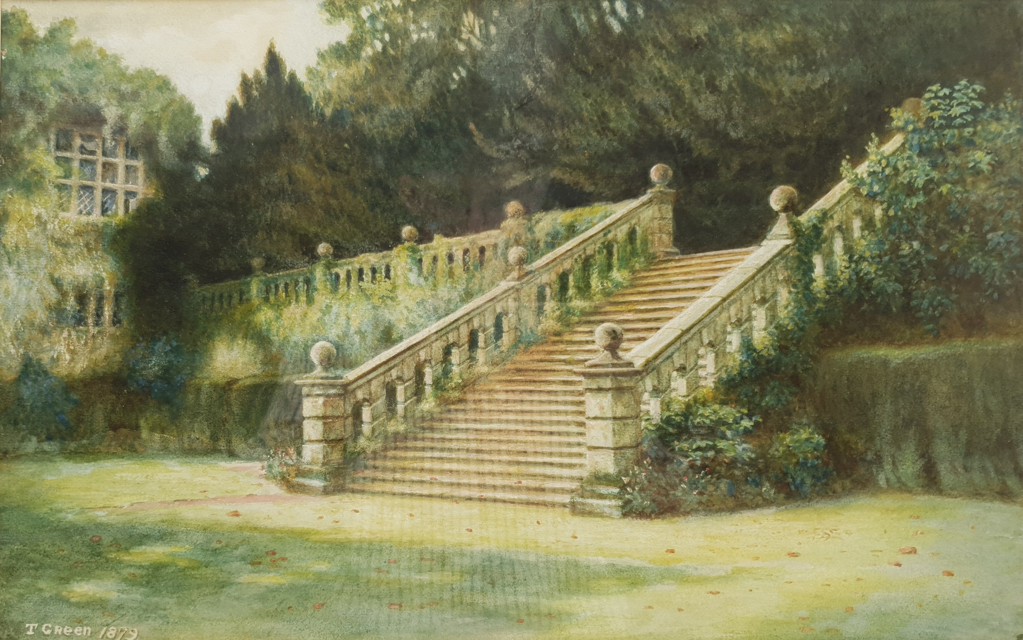 T Green (British late 19th century): Terrace Steps Haddon Hall