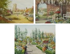 Hilary Johnson (British 20th century): 'Godshill Isle of Wight' and Garden Views