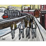 Phil Lewis (Northern British Contemporary): 'Miners Returning Home from Work at the Pit'