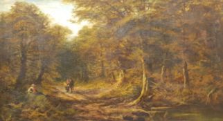 P Potter (British 19th century): Figures on a Forest Path