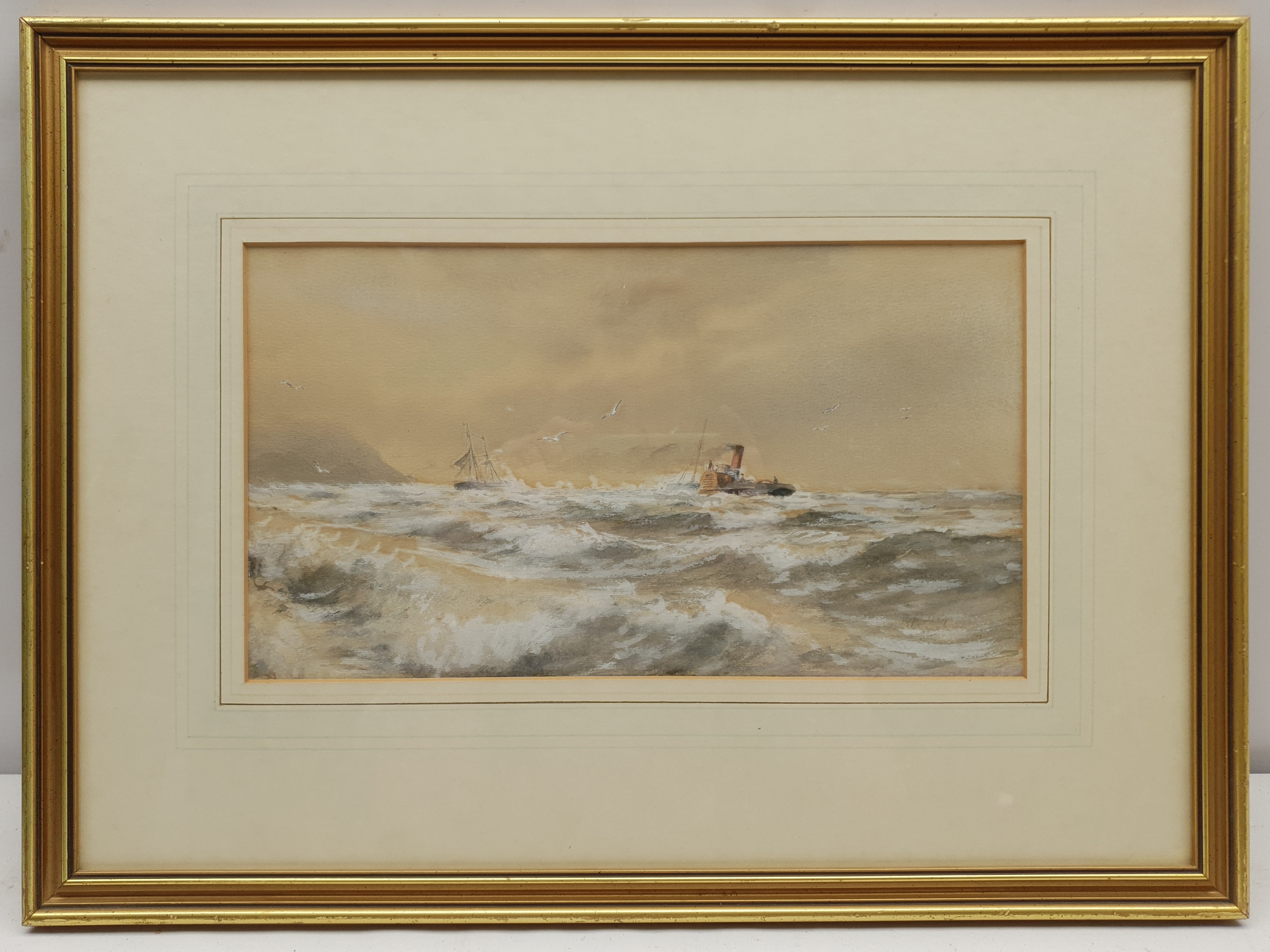 Attrib. William Minshall Birchall (American 1884-1941): Paddle Tug Aiding a Sailing Ship in Heavy Se - Image 2 of 3