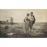 English School (19th century): Fishergirl and Courtier in a Coastal Landscape