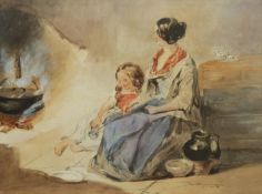 John Hudson? (British 19th century): Mother and Child by the Fire