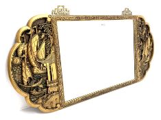 Oriental wall mirror in landscape carved gilt frame with boat scenes