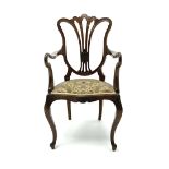 Early 20th century carved walnut framed open armchair