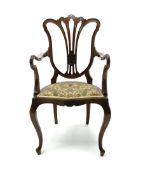 Early 20th century carved walnut framed open armchair