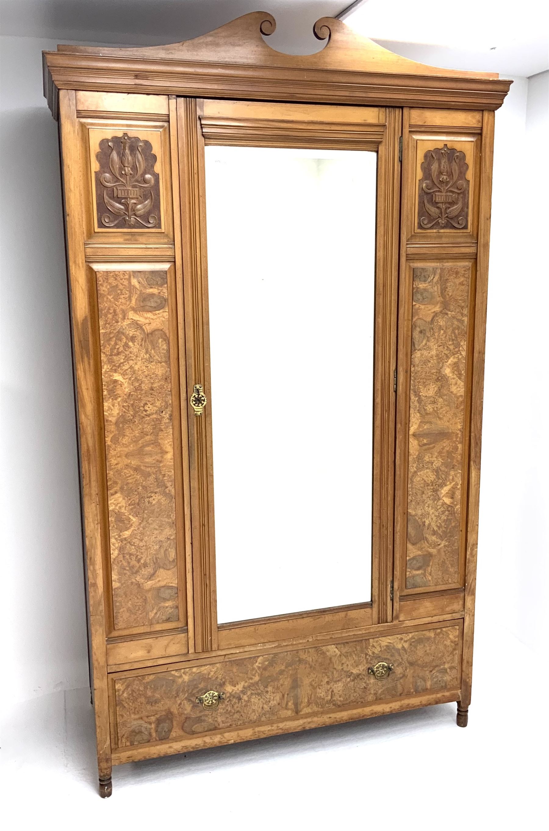 Late Victorian satin walnut and figured walnut wardrobe