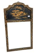 Chinese style black lacquered and gilt wall mirror