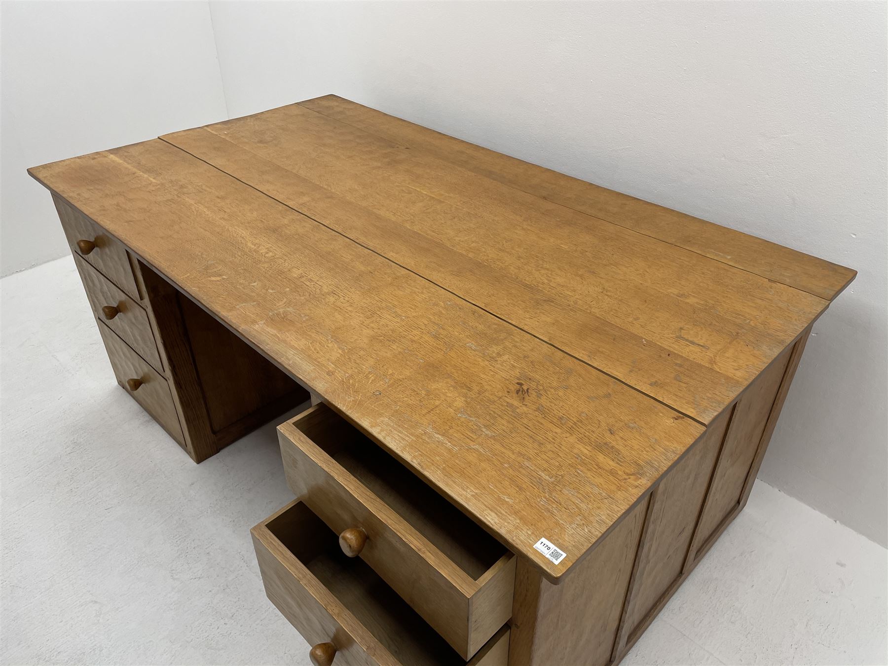 'Gnomeman' oak twin pedestal desk - Image 7 of 11