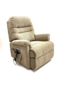 Sherborne electric rising and reclining armchair upholstered in brown oatmeal fabric