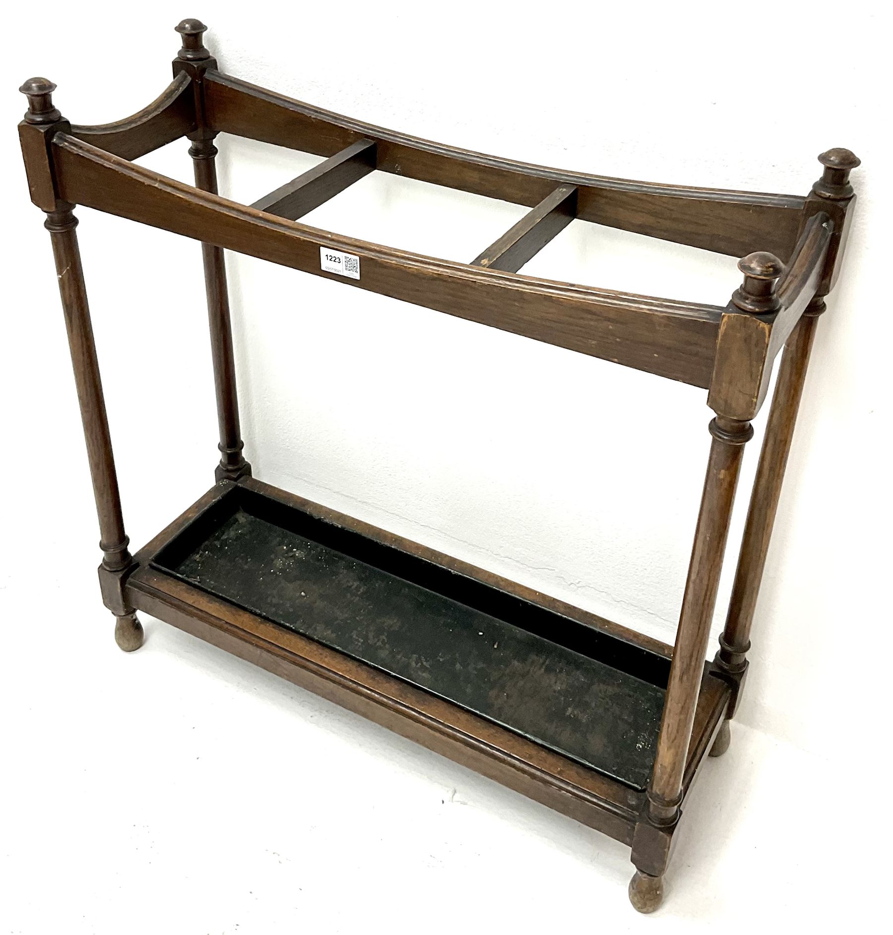 Edwardian three section oak stick stand - Image 2 of 3