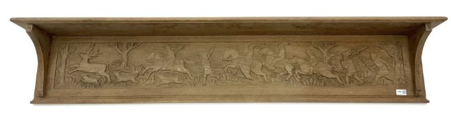 Oak wall shelf relief carved with hunting scene