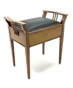 20th century walnut piano stool with hinged upholstered seat