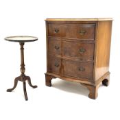 Reproduction serpentine walnut chest fitted with three drawers (W54cm