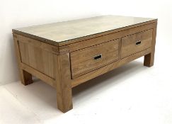 Rectangular hardwood coffee table with two drawers