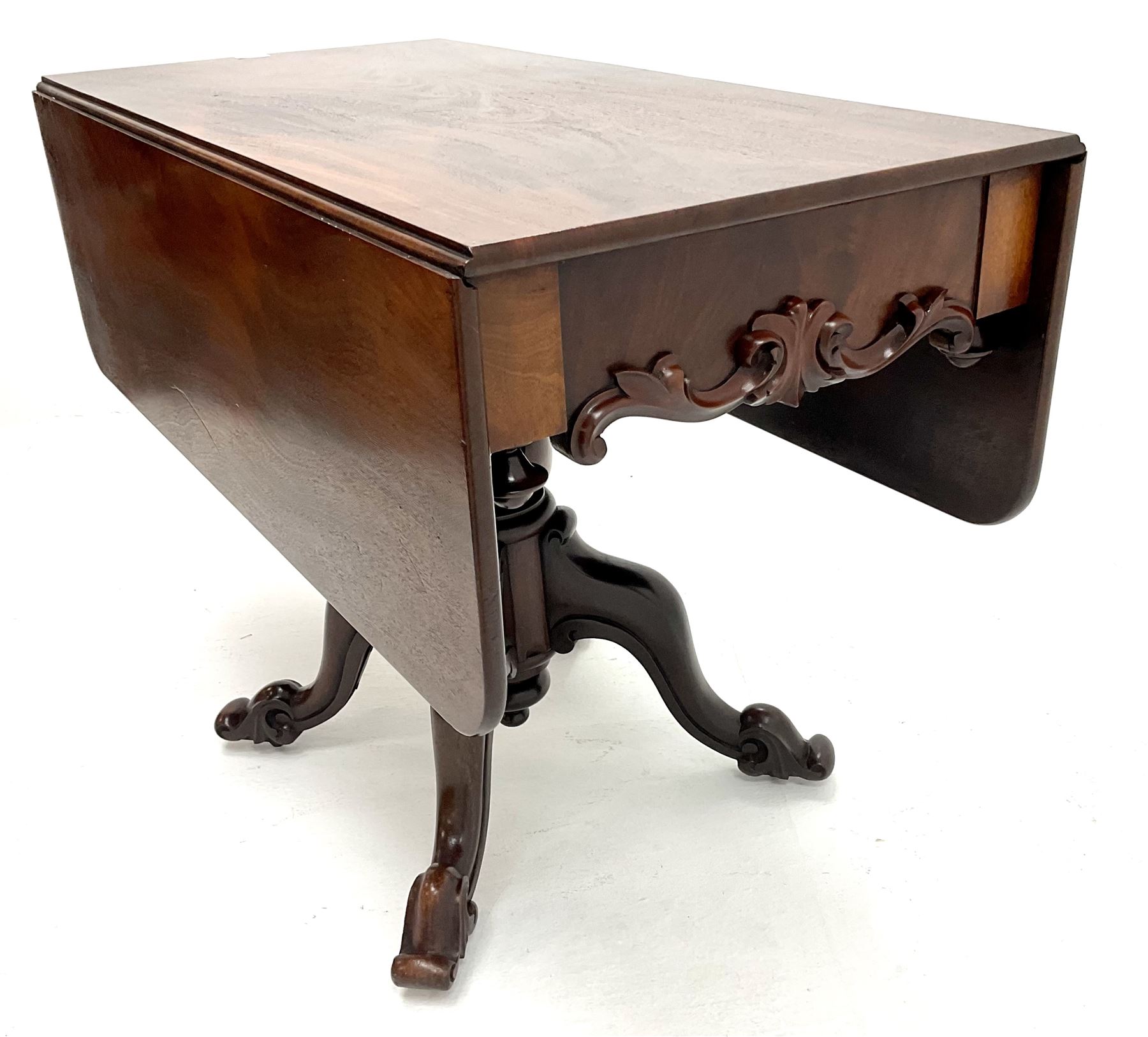 Early Victorian figured mahogany drop leaf support table - Image 2 of 4