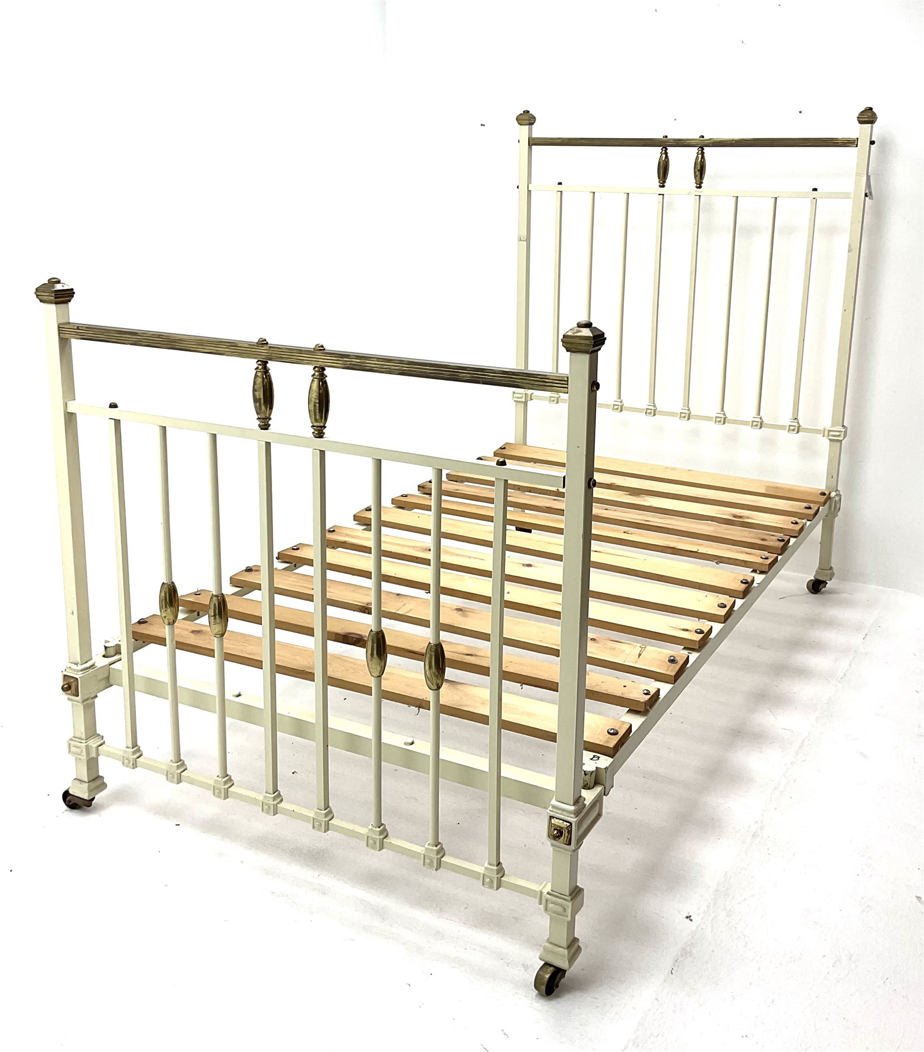 Victorian brass and cream painted bedstead
