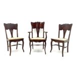 Early 20th century set three (2+1) stained beech beech chairs