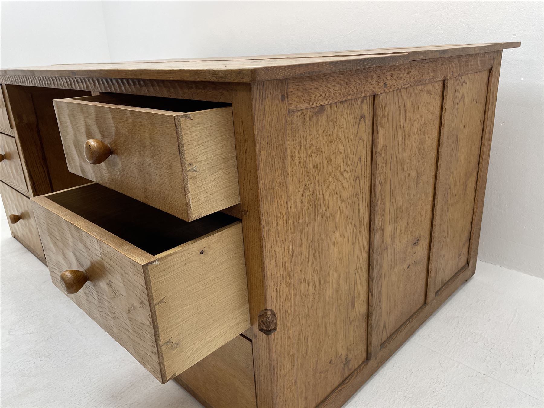 'Gnomeman' oak twin pedestal desk - Image 6 of 11