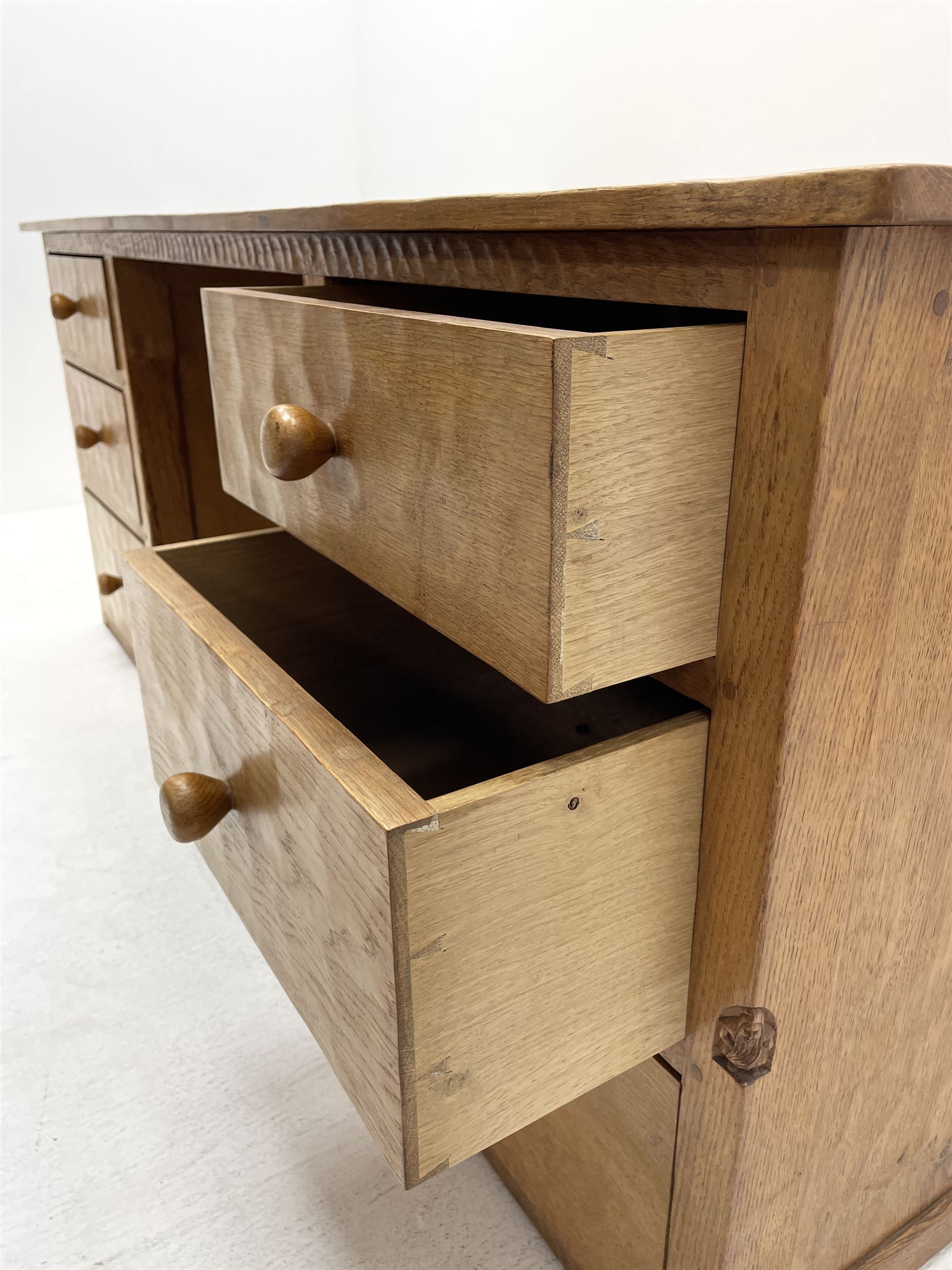 'Gnomeman' oak twin pedestal desk - Image 4 of 11