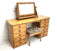 Pine twin pedestal dressing table