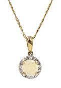 9ct gold opal and diamond circular pendant necklace