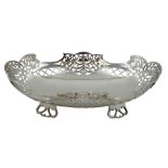 Silver oval basket with pierced decoration on four feet by Viner's Ltd