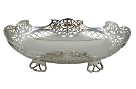 Silver oval basket with pierced decoration on four feet by Viner's Ltd