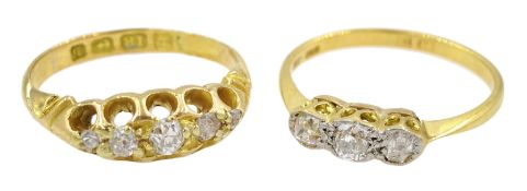 14ct gold old cut diamond three stone ring