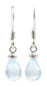 Pair of silver Swiss blue topaz pendant earrings