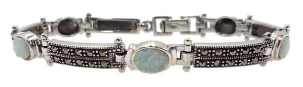 Silver opal and marcasite bracelet