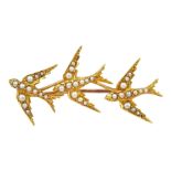 Victorian gold split pearl swallow brooch