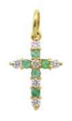 18ct gold emerald and cubic zirconia cross pendant