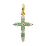 18ct gold emerald and cubic zirconia cross pendant