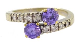 18ct gold amethyst and diamond crossover ring
